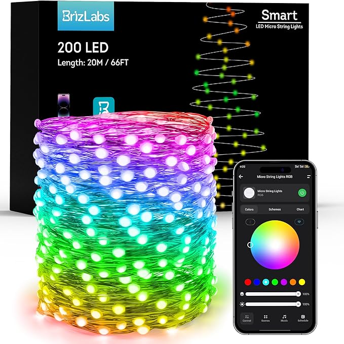 BrizLabs Smart Christmas Lights, 66ft 200 LED Color Changing Xmas Lights Work by BrizLabs