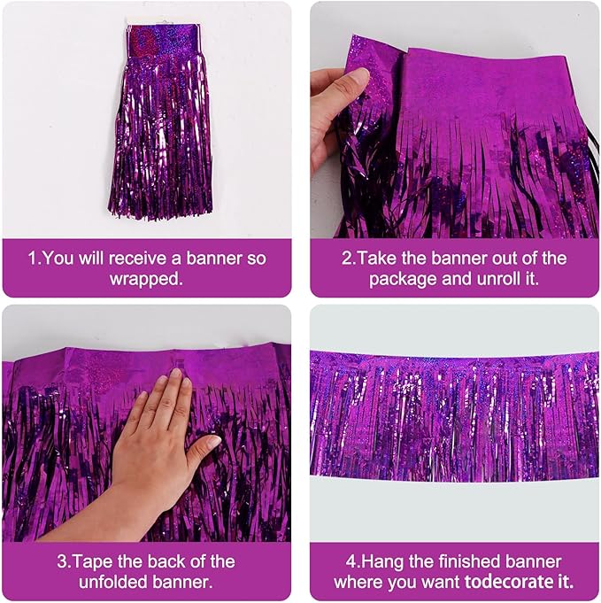 BEISHIDA 3 Packs Metallic Foil Fringe Garland Laser Purple Wall Hanging Tinsel - Image 3