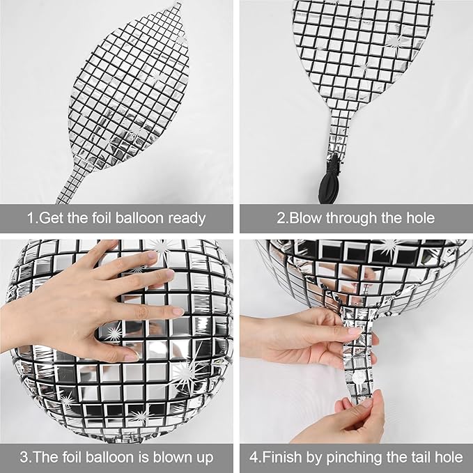 Disco Ball Balloons 4PC, Foil Disco Balloons 22 Inch 4D Round Metallic Silver - Image 6