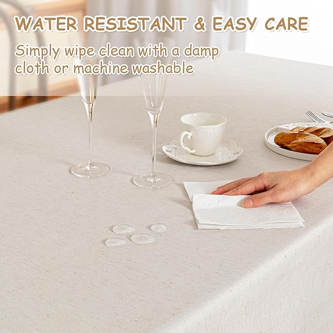 MYSKY HOME Rectangle Tablecloth, 60x60 inches, Heavy Duty Cotton Tassel Linen - Image 3
