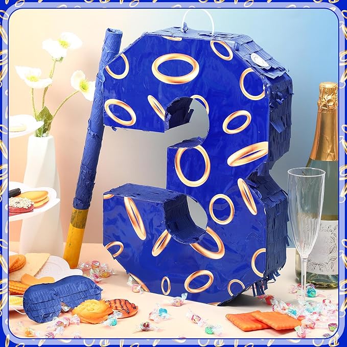 Number 3 Blue and Golden Rings Piñata - Image 5