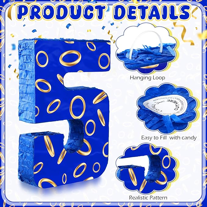 Number 5 Blue and Golden Rings Piñata - Image 4