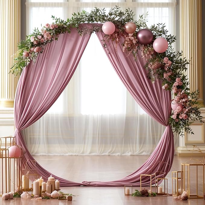 Wedding Arch Draping Fabric, 1 Panel 28" x 19Ft Dusty Rose Arch Drapes Sheer - Image 6