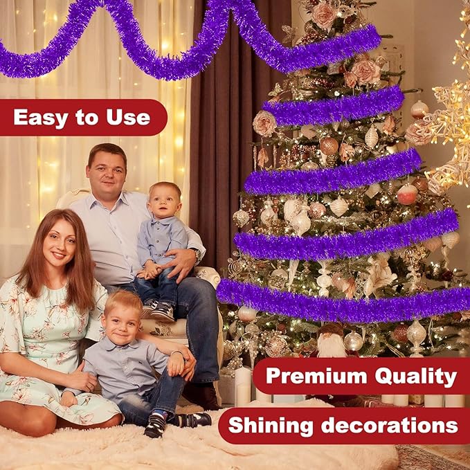 25 Feet Purple Christmas Tinsel Garland, Metallic Foil Twist Banner Wall - Image 4