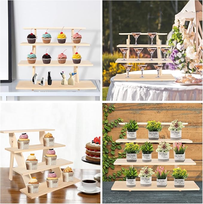 ZYP 4 Tier Wood Cupcake Display Stand, Retail Cookie Display Riser, Rustic - Image 5
