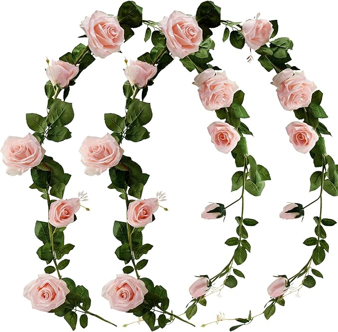 FiveSeasonStuff Dreamy Pink Artificial Silk Roses Flower Garland, Bendable by FiveSeasonStuff