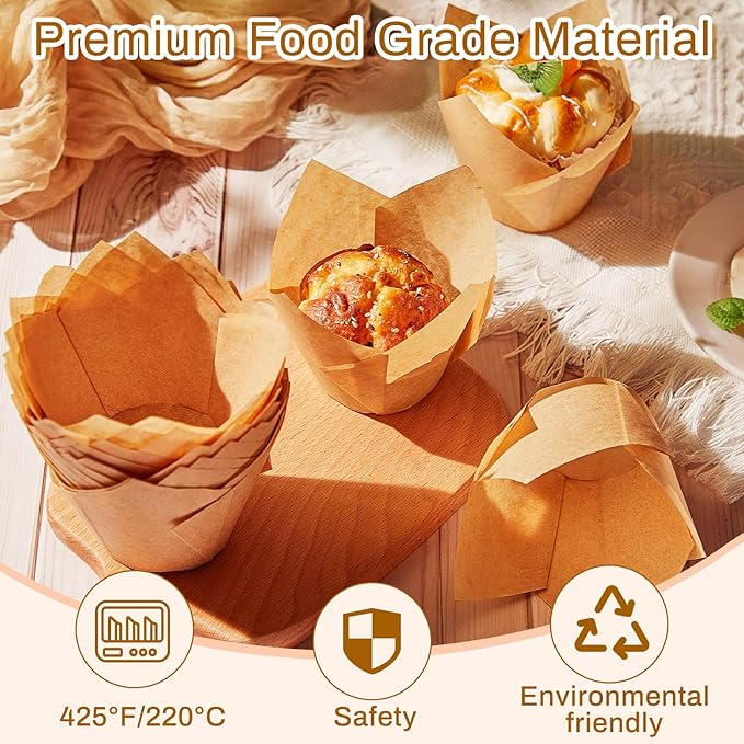 600 Pcs Jumbo Muffin Liners for Baking 2-1/4" x 4" Large Tulip Cupcake Liners - Image 4