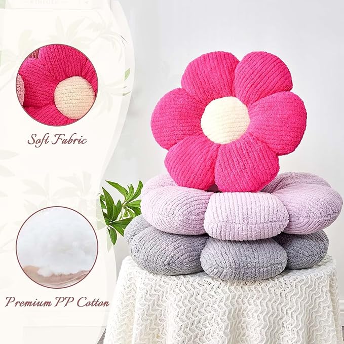 Flower Throw Pillow, Soft Hot Pink 14.9" Shaped Floor Pillow - Image 4