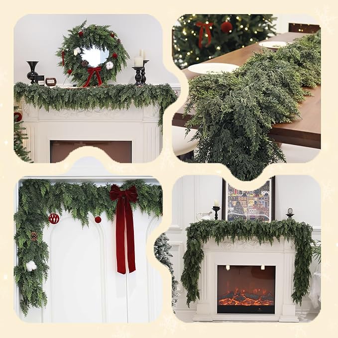 2Pcs 6FT Christmas Cedar Garland Artificial Real Touch Thickness Realistic - Image 3