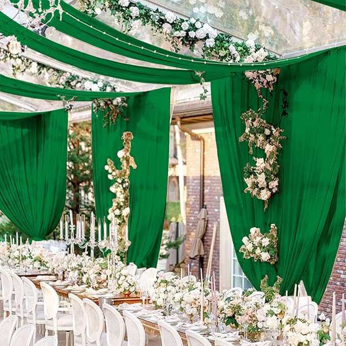FUHSY Emerald Green Ceiling Drapes Wedding Arch Drapes Chiffon Backdrop by FUHSY