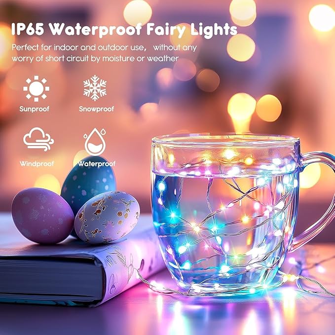 LAMPHOME 6 Pack Easter Fairy Lights Battery Operated - 7ft 20 LED Copper Wire - Image 4
