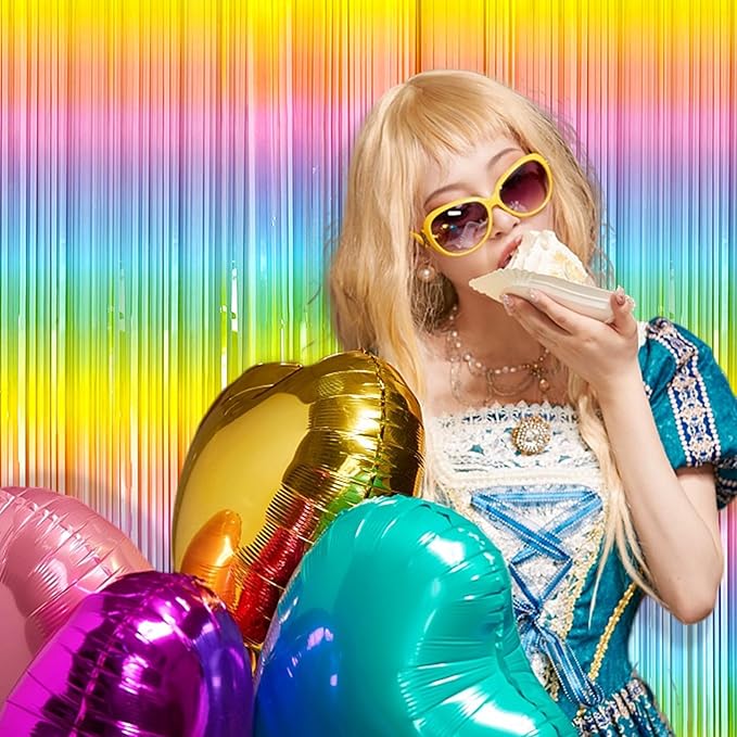 3 Pack Backdrop Pastel Rainbow Foil Fringe Backdrop Curtains Dance Party - Image 4
