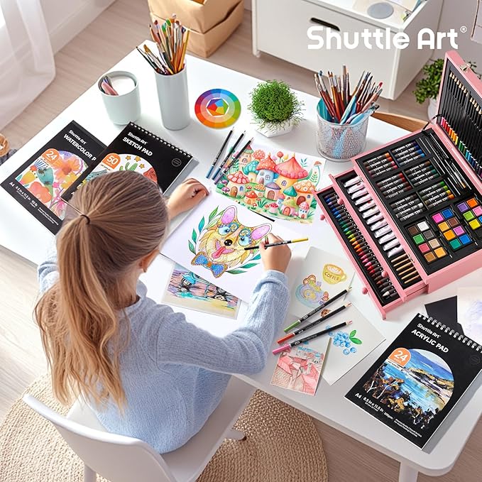 Shuttle Art Deluxe Gift Art Kit, 202-Piece Wooden Art Supplies Set - Image 8