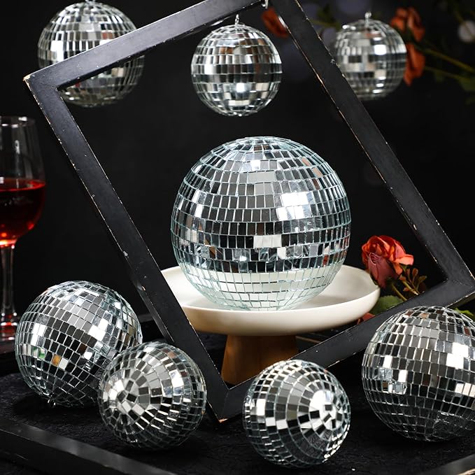 Haull 8 Pcs Large Disco Ball Set Silver Mirror Disco Reflective Ball - Image 2