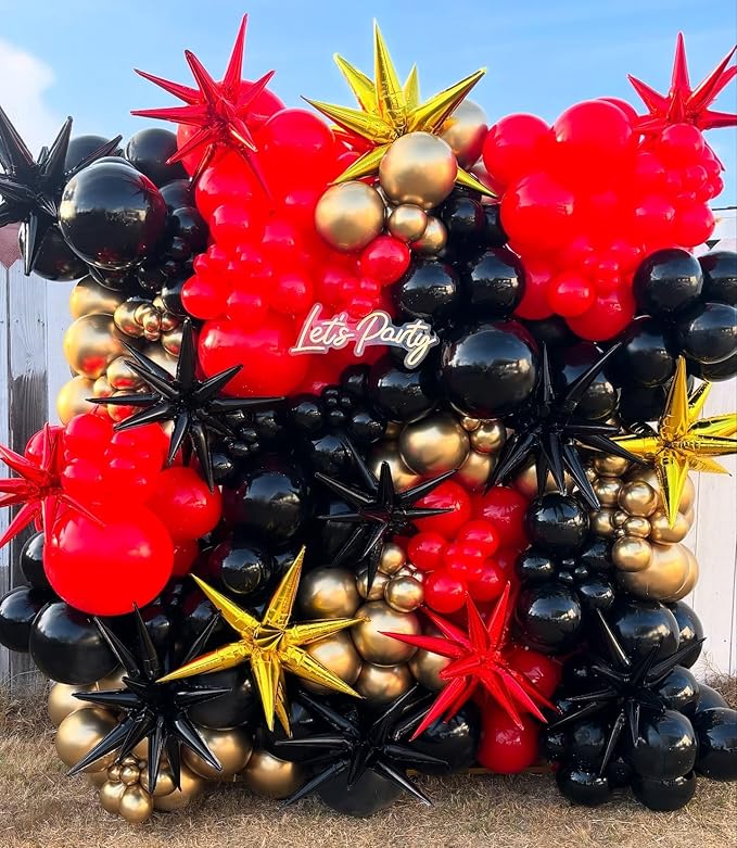 Black Red Gold Star Balloons - Image 4