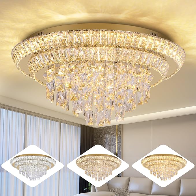 24 inch Crystal Gold Ceiling-Light Flush Mount - Image 9
