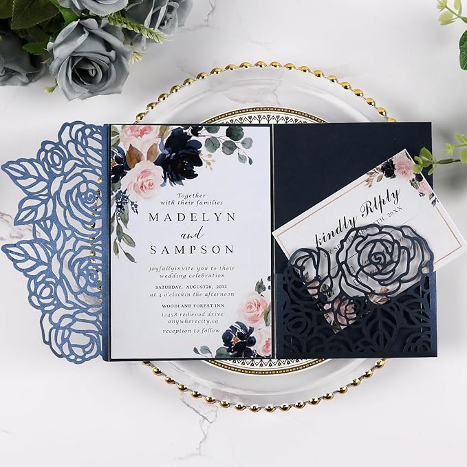 50pcs 250GSM Tri-Fold Wedding Invitations by Maffily