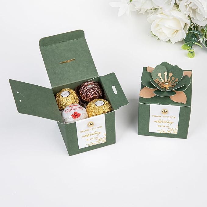 FEIYI 20 PCS Favor Boxes, 3 In 1 Olive Green Candy Boxes - Image 3