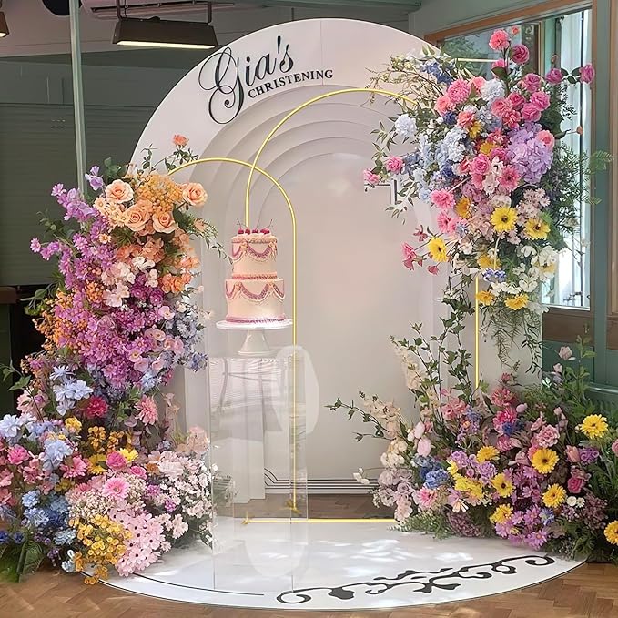 Wedding Arch Backdrop Stand Set of 2 Aluminum Gold Arched Frame - Image 2