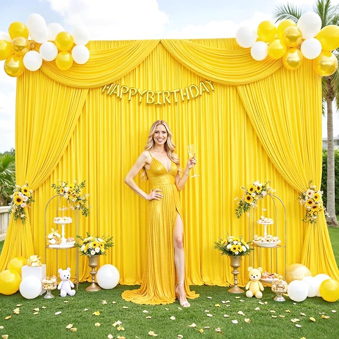 40ft x 12ft Yellow Backdrop Curtains Wrinkle Free Backdrop Curtain - Image 2