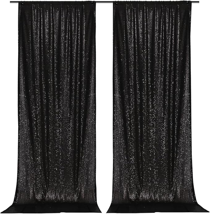 PartyDelight Sequin Backdrop Curtains 2 Panels Black 5Ft x 10Ft Photograph Back - Image 3