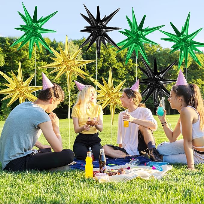Black Green Gold Star Balloons - Image 7