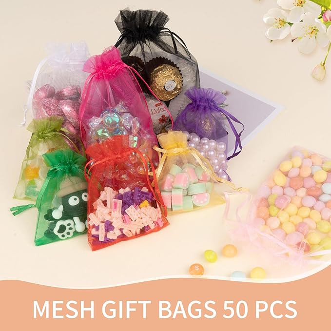 50 Pack Orange Organza Bags 6x9 Inch, Mesh Bag Drawstring - Image 6