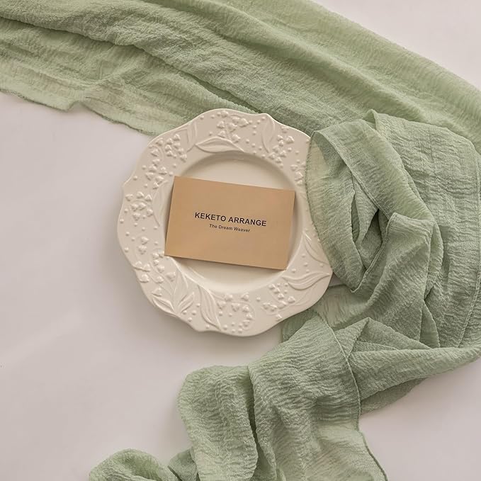 Keketo Sage Green Table Runner Cheesecloth 120 Inch 10 FT Rustic Boho Cheese - Image 4