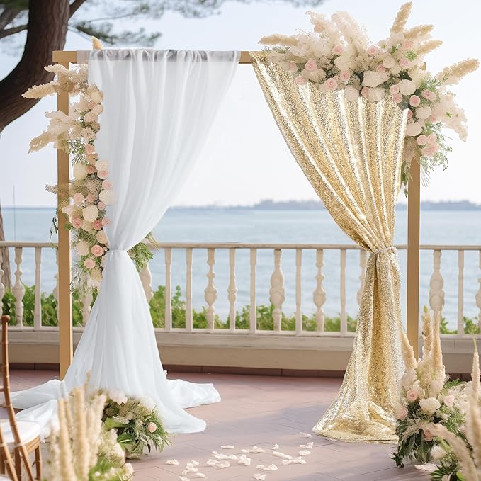 Wedding Arch Draping Fabric, 1 Panel 28" x19ft White Arch Drapes & 1 Panel 16" - Image 4