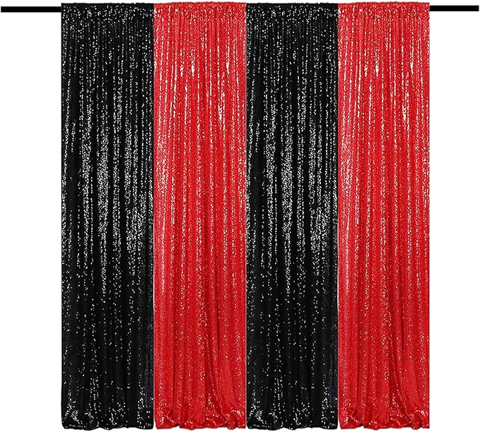 Sequin Backdrop Curtain 4 Panels 2FTx8FT Glitter Background Drapes Black and by TCBESTO