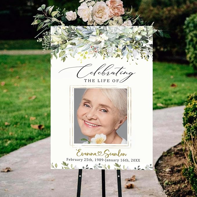 Greenery Funeral Welcome Sign, Celebration of Life, In Loving Memory Sign - Image 4