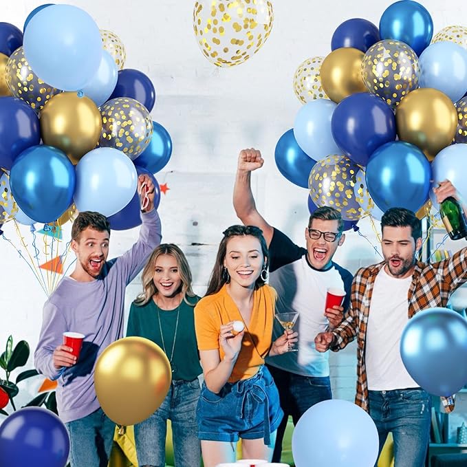 Paready Blue and Gold Latex Balloons - Image 5