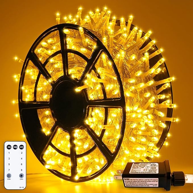 JMEXSUSS 163ft 500 LED Warm White Christmas Lights Outdoor, 8 Modes Remote by JMEXSUSS