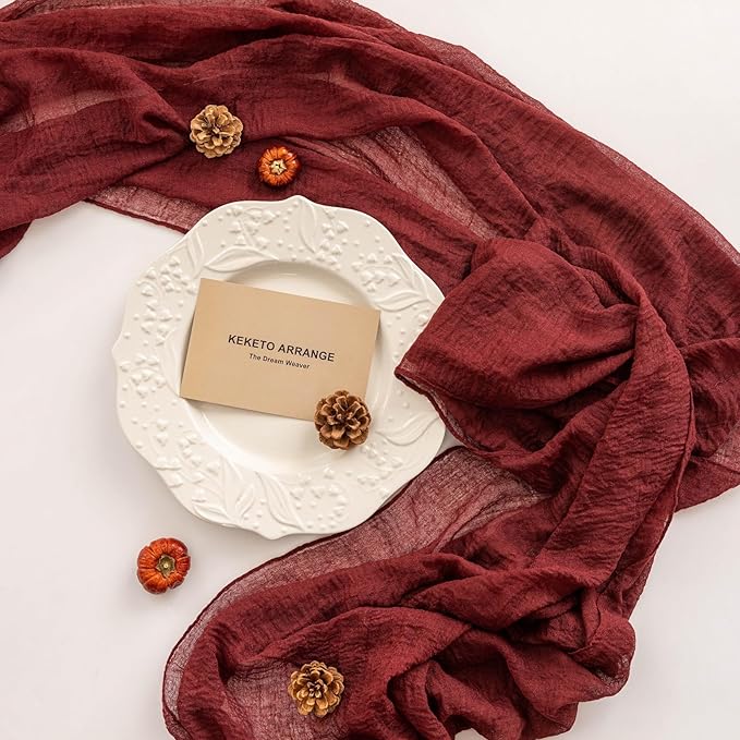 6pcs Burgundy Cheesecloth Table Runner Gauze 120 Inch 10 FT Rustic Boho Cheese - Image 2