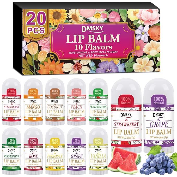 DMSKY 20 Pack Mini Lip Balm, Natural Lip Balm Bulk by DMSKY