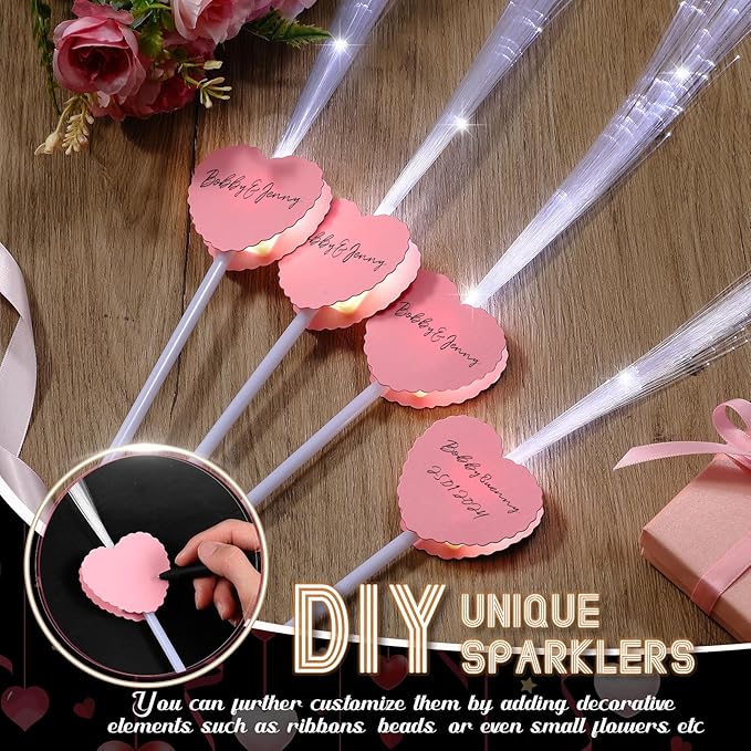 24 Pcs Wedding Sparklers Heart Shaped LED Glow Sticks Fiber Optic Wands Light - Image 3