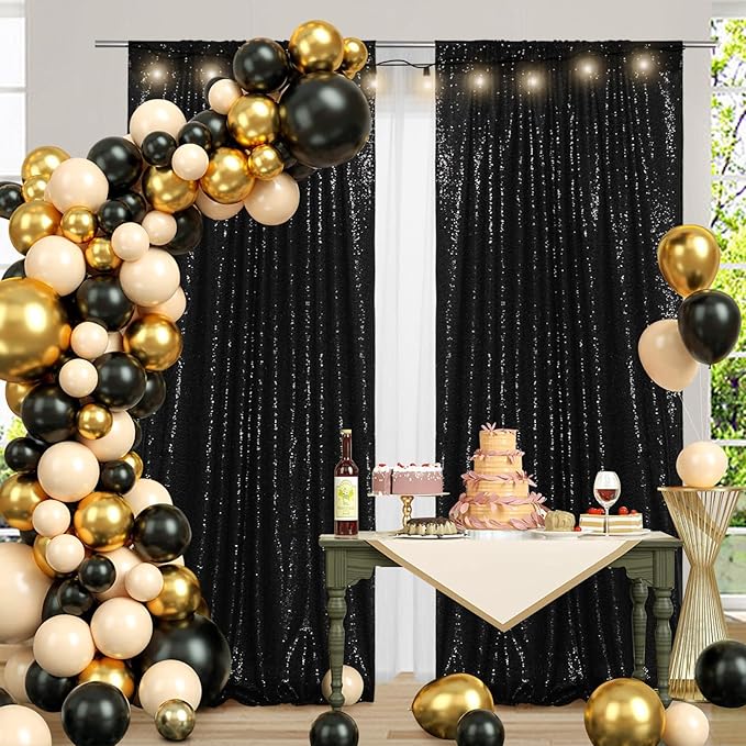 Poise3EHome 2 Panels 4x8ft Black Sequin Backdrop, Upgrade Shimmer Backdrop - Image 2