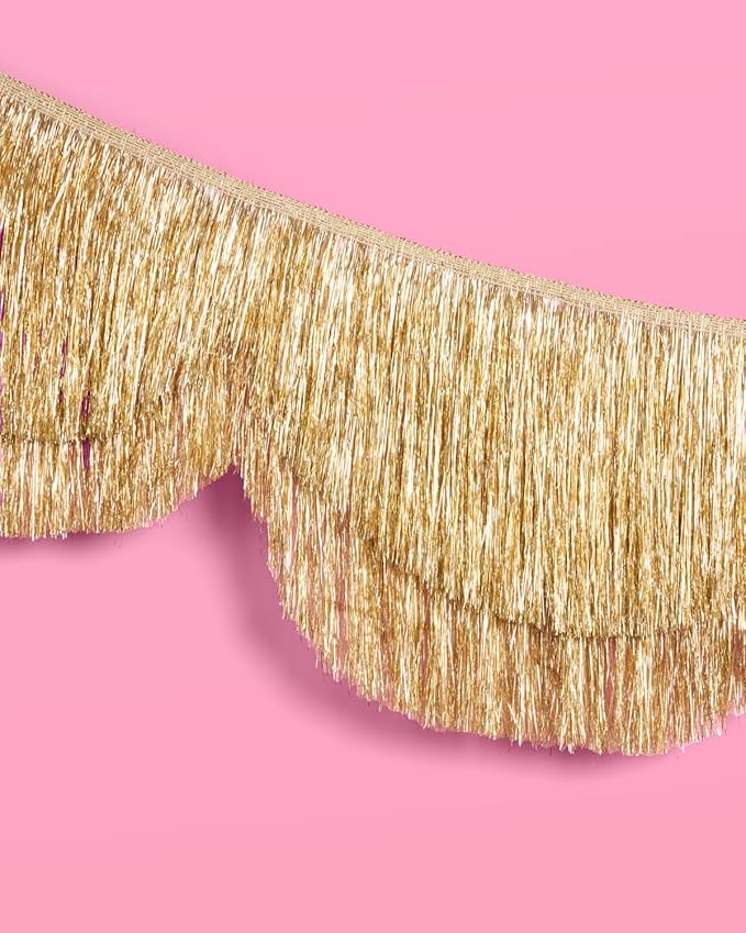 xo, Fetti Gold Scalloped Layered Fringe Banner - 5 Ft. | Bachelorette Party - Image 3