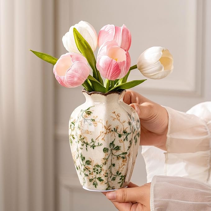 Ceramic Vases Set of 3, Farmhouse Vintage Floral Vase Home Decor - Image 2