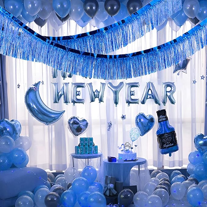 Blue Foil Fringe Garland 10FT 6packs, Metallic Foil Tinsel Fringe Banners - Image 3