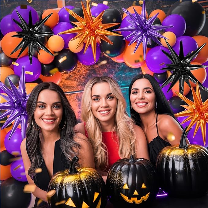 Black Purple Orange Star Balloons - Image 4