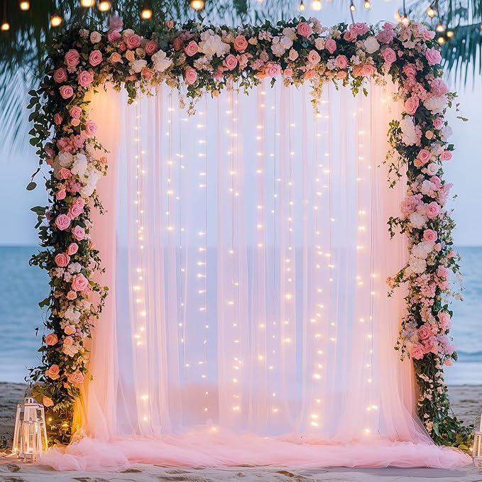 Fomcet Pink Tulle Backdrop Curtains by Fomcet