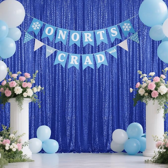 Navy Blue Sequin Backdrop Curtain 2 Pieces 2FTx8FT Glitter Photography Backdrop - Image 2