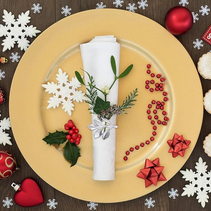 Hotop 50 Pcs Leaf Napkin Rings Set Silver Metal Napkins Rings Holders Bulk - Image 2