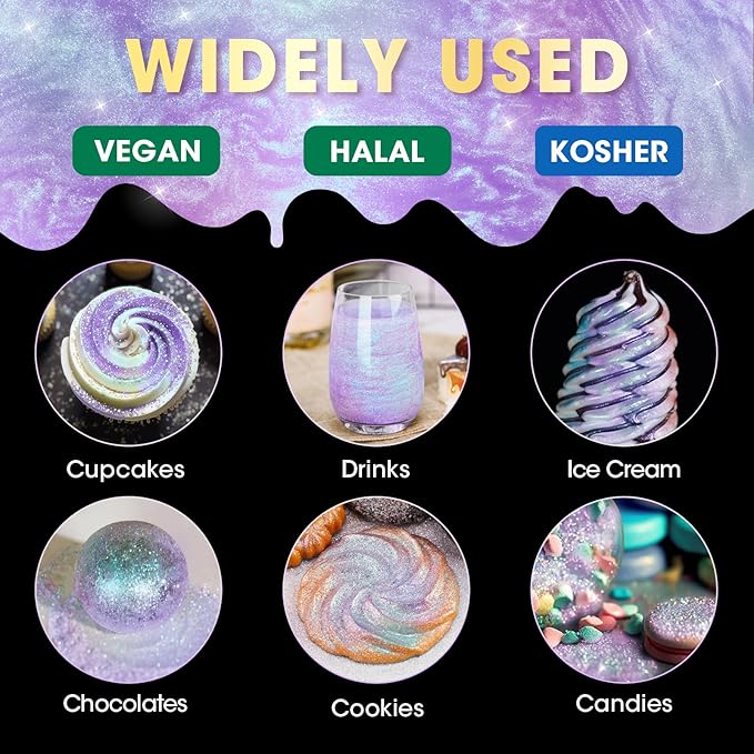 NiHome Edible Food-Grade Glitter Powder Glimmer Luster Dust Metallic Fancy Food - Image 2