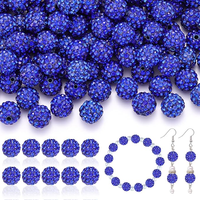 200pcs 10mm Rhinestone Beads for Jewelry Making, Dark Blue Shiny Round Disco by TINKRSTUFF