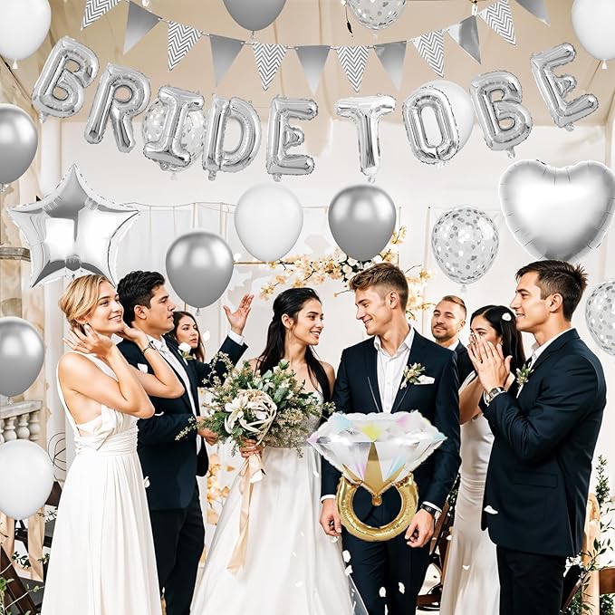 Silver Bachelorette Party Decorations, Metallic White Balloon - Image 7