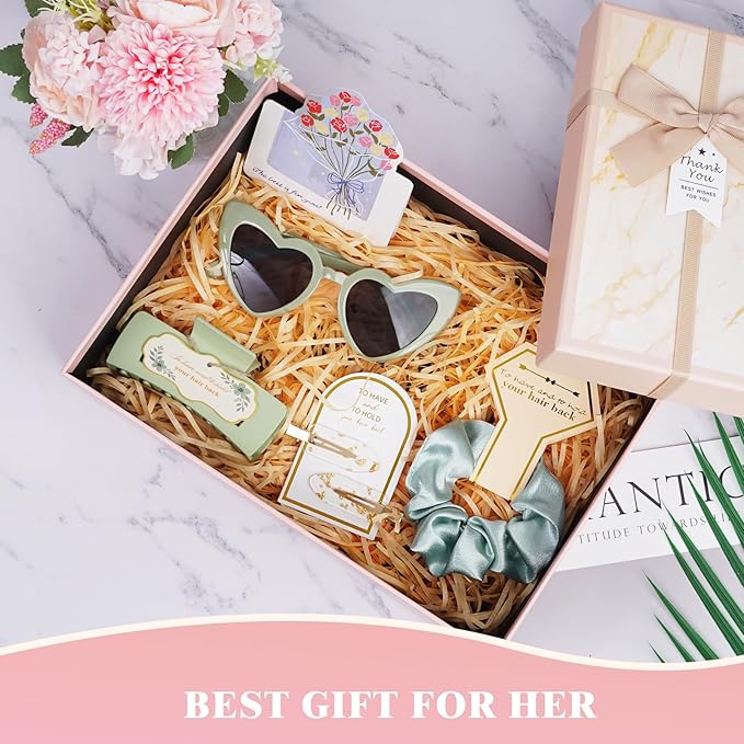 Sage Green Bridesmaid Gifts for Proposal, Scrunchies, Makeup Clips & Heart - Image 2