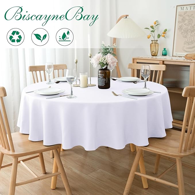 Biscaynebay Textured Fabric Round Tablecloths 70" - Image 2