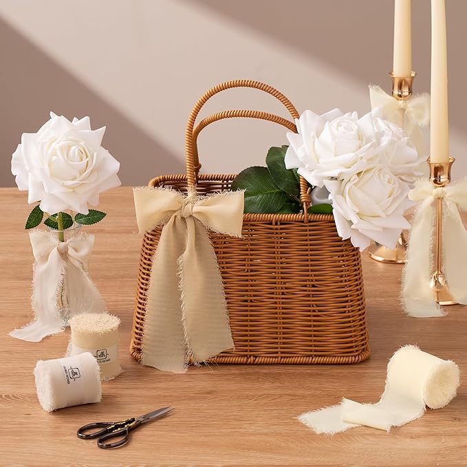 DORIS HOME Nude Chiffon Ribbon for Flower Bouquet, Handmade Frayed Ribbon for - Image 6